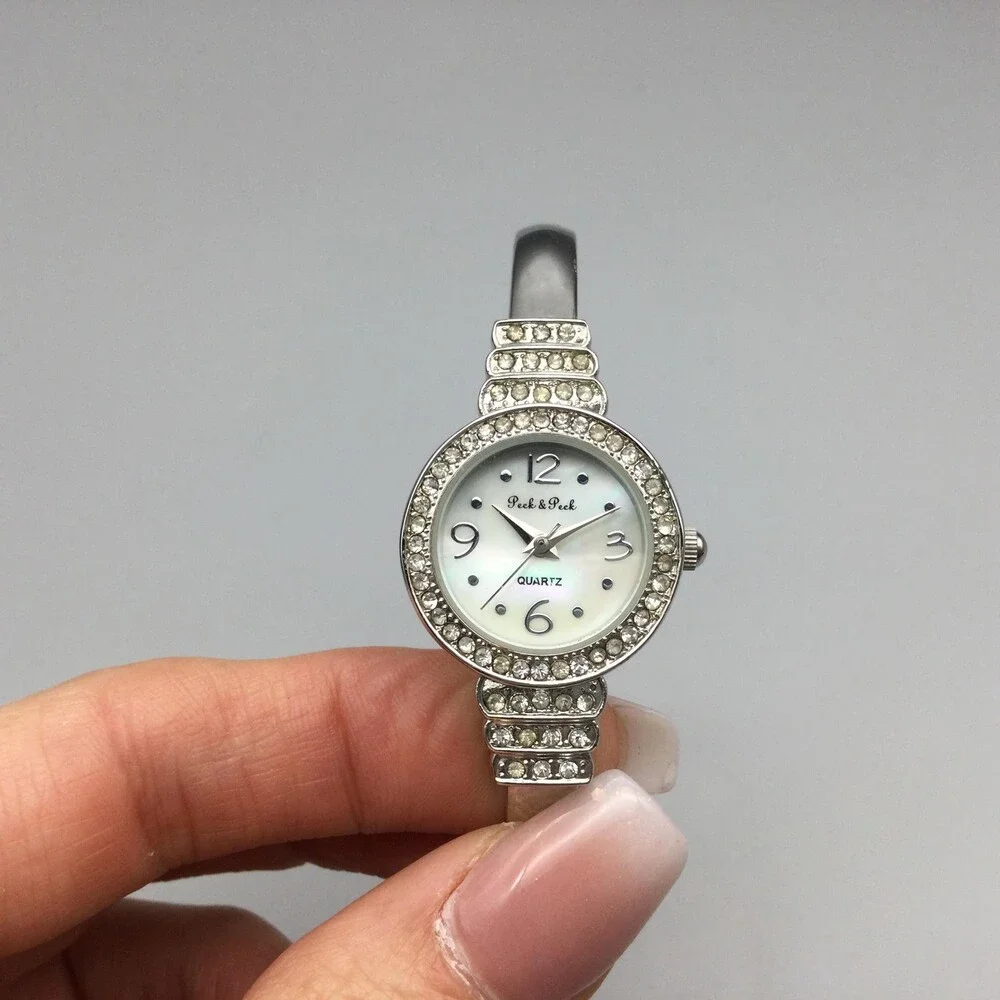Peck & Peck Womens Watch 23mm White Dial Silver Tone Crystal Bangle New Battery